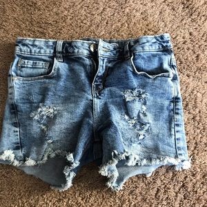 Mid stone rip jean shorts